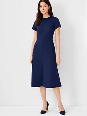 Ann Taylor The Petite Midi Flare Dress In Double Knit In Pure Sapphire